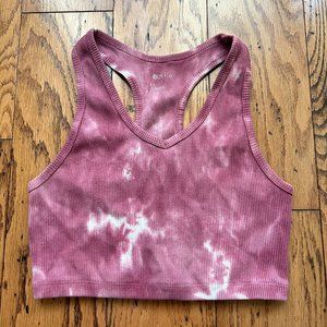Zella Pink Tie-Dye Ribbed Sports Bra / Crop Top - Small (super cute!!)